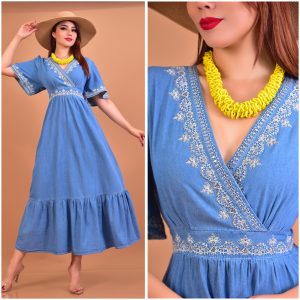 VESTIDO TIPO DENIM BORDADO LENTEJUELA